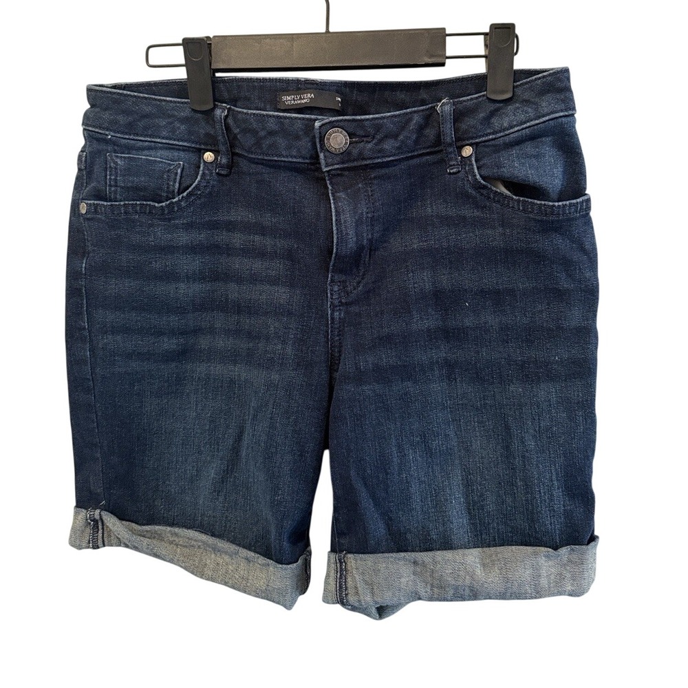 Simply Vera Vera Wang Womens Dark Wash Cuffed Denim Shorts Size 6 Blue Mid Rise
